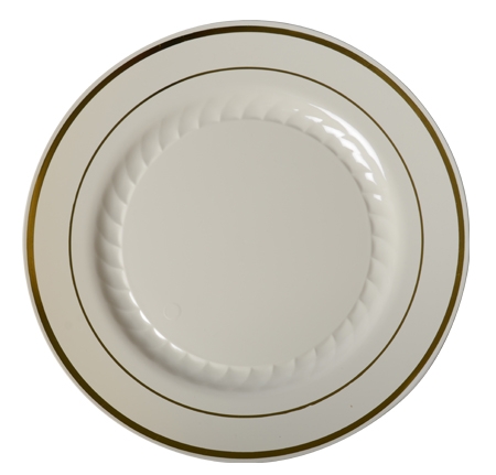 510-BO Ivory 10&quot; Round Plates  with Gold Trim - 120 (10/12)