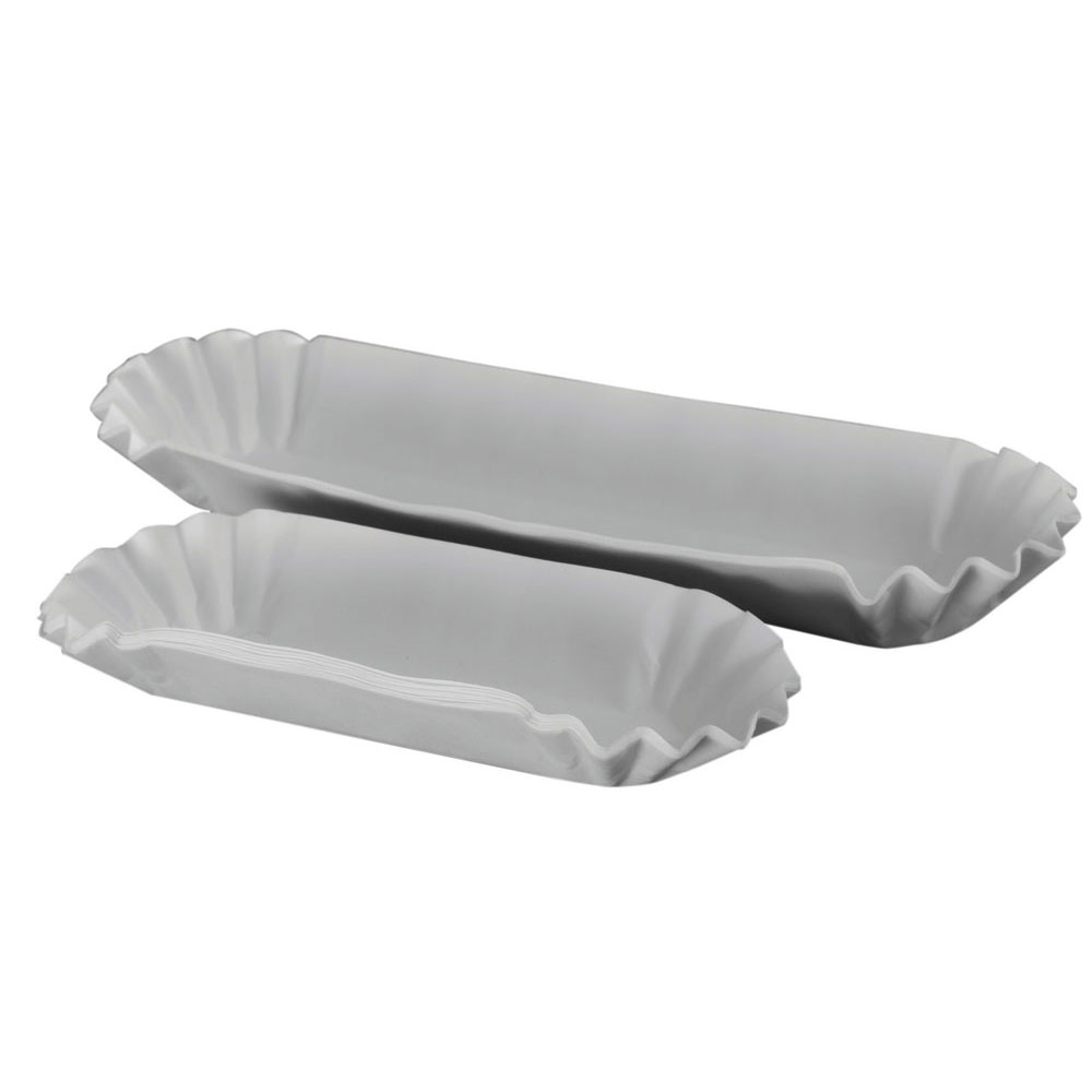 609-008 White 6&quot; Paper Hot Dog 
Trays - 3000(6/500)