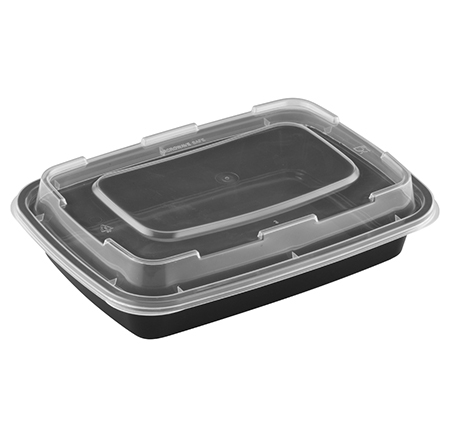 17CPRCB16 Black 16oz. 
Microwavable Rectangle 
Containers and Lids - 150