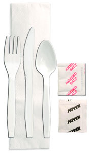 6KP505W Heavy White Fork,  Knife,Teaspoon, Salt &amp; Pepper 