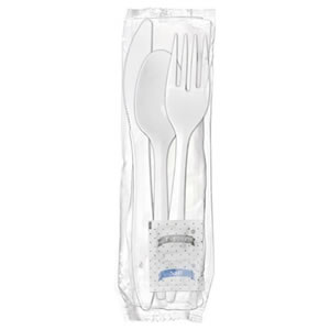 CKW101/BWK6KITMW/BS1239SP 
White Medium Weight 
Polypropylene Fork, Knife, 
Spoon, Napkin, Salt &amp; 
Pepper Cutlery Kits - 250