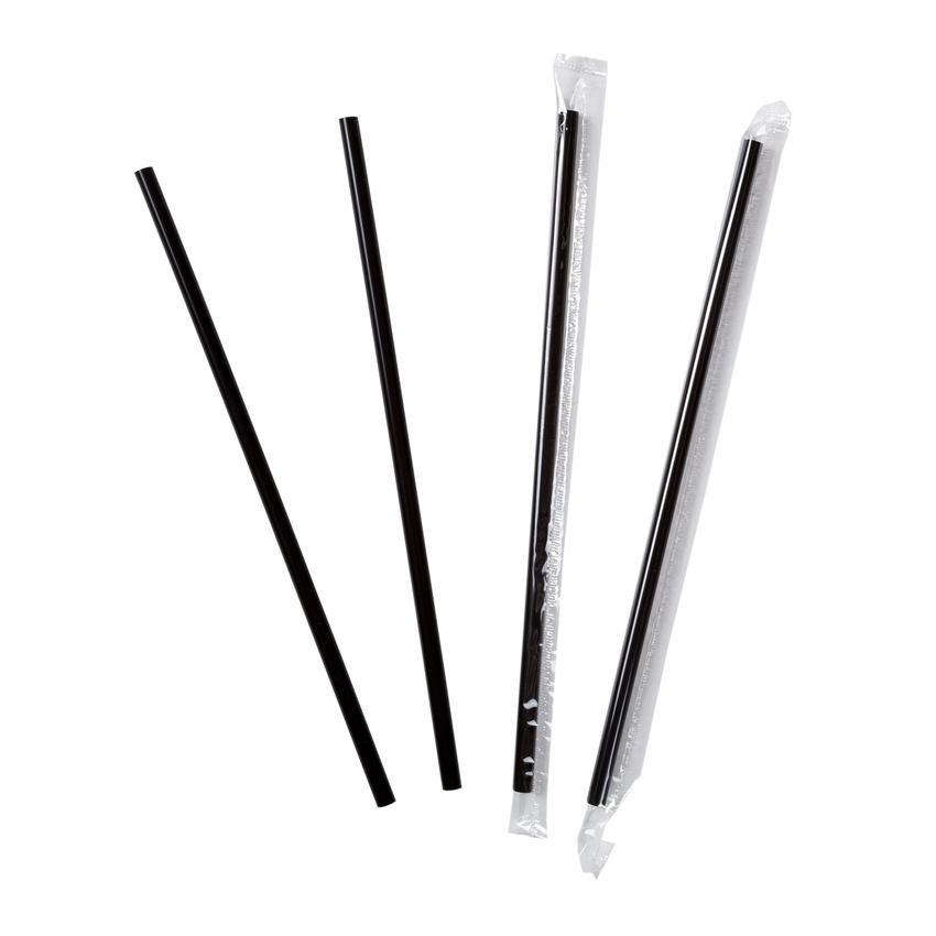 STNJM1970750 Black 7.75&quot; Jumbo  Poly Wrapped Straws - 