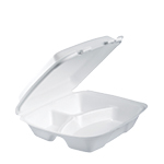 90HTPF3VR Large White 3-Comp 
Vented Foam Hinged Container 
w/Perforated Lid - 200(2/100)