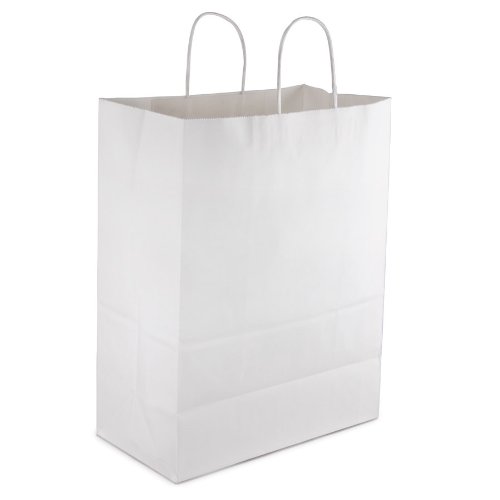 84642 White 65# 13&quot; x 7&quot; x
17&quot; Handle Shopping Bags - 250